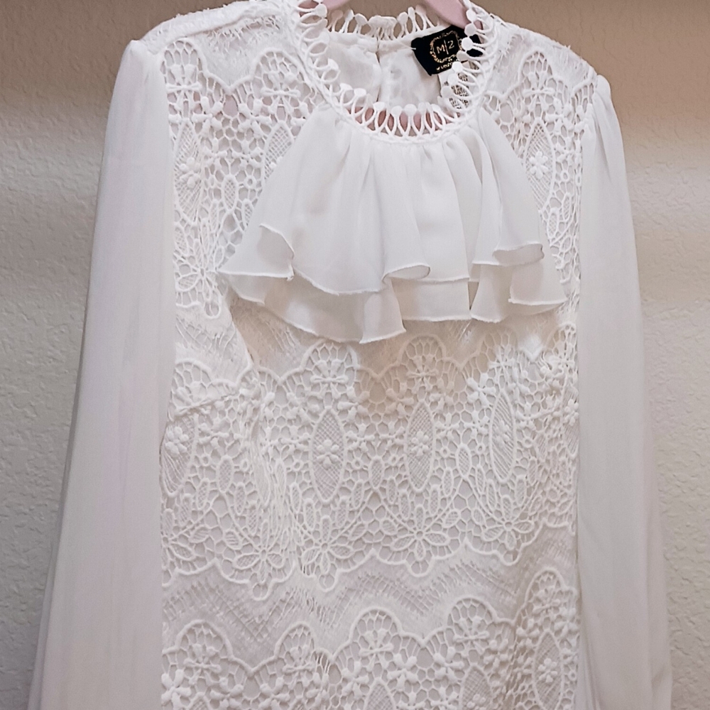 Elegant White Lace Goth Ruffle Blouse Size Small